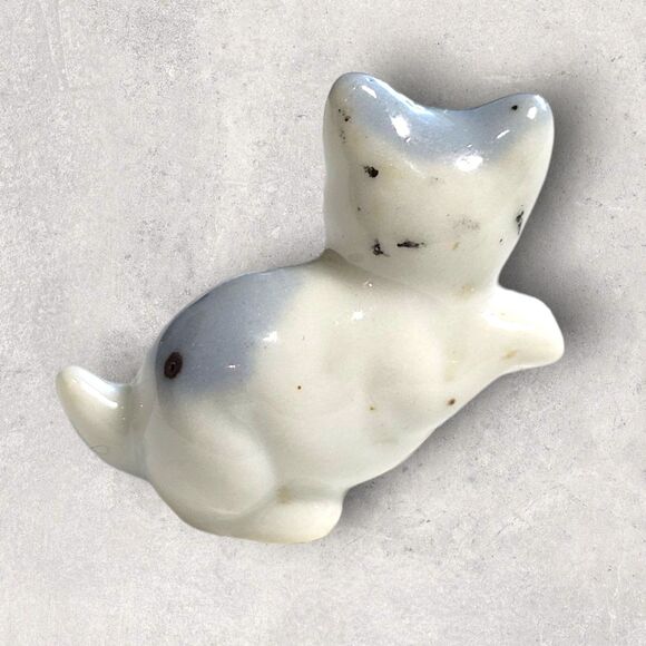 Vintage Japan Miniature Bulldog & Cat Figurines Pair Porcelain MCM Cute Animals - Picture 9 of 13